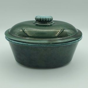 Hull Pottery Deep Green Covered Casserole Green Drip Baking Dish Baker
